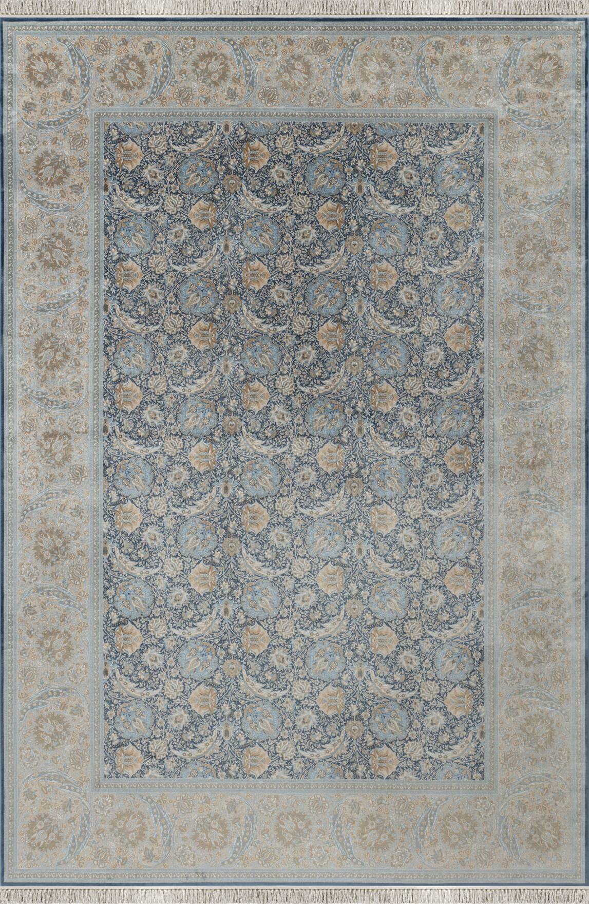 Vendome Palace 5451 Mavi Krem - Viskon Bambu Halı | Dokuma Salon Halısı